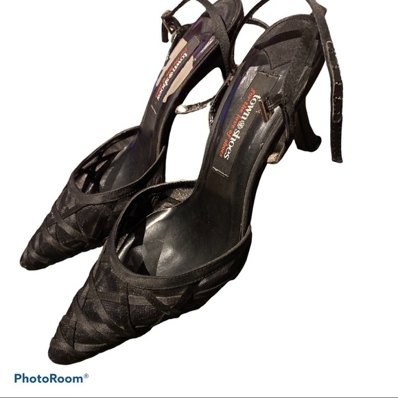 Town Shoes Black sheer satin Kitten Heels Sz 6.5 - Picture 1 of 8